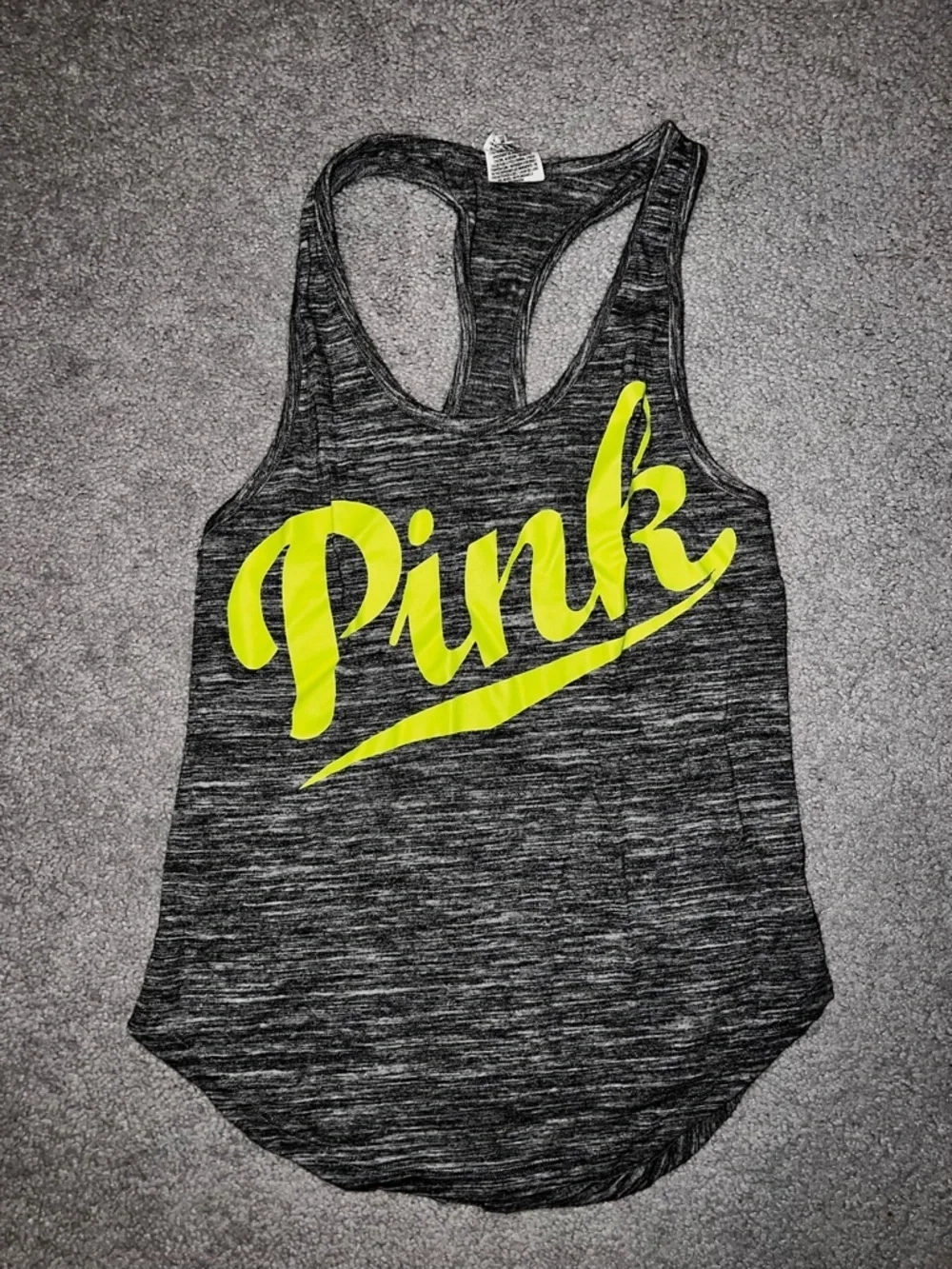 PINK Grey Racerback Tank with Neon Yellow Logo